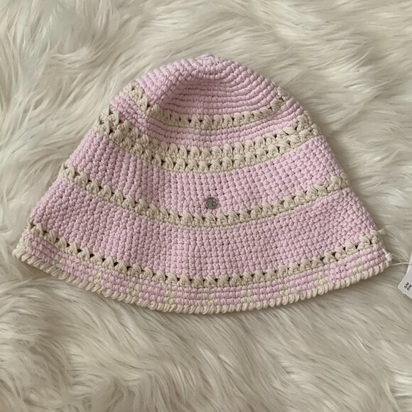 LULULEMON Cotton Crochet Bucket Hat in Light Ivory/Pink Organza Sz S/M - Picture 2 of 4